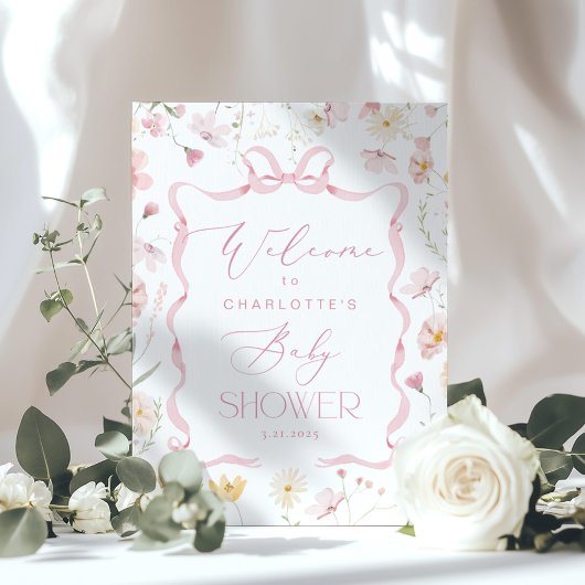 Poster Fleur sauvage Bow cadre Baby shower Bienvenue
