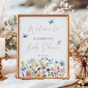 Poster Fleur sauvage Butterfly Garden Baby shower Bienven