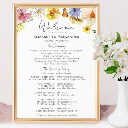 Poster Fleur sauvage coloré | Programme de cérémonie Boho