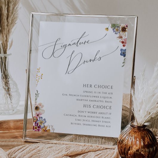 Poster Fleur Sauvage Colorée | Panneau de Boissons Signat