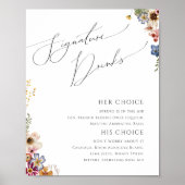 Poster Fleur Sauvage Colorée | Panneau de Boissons Signat (Devant)