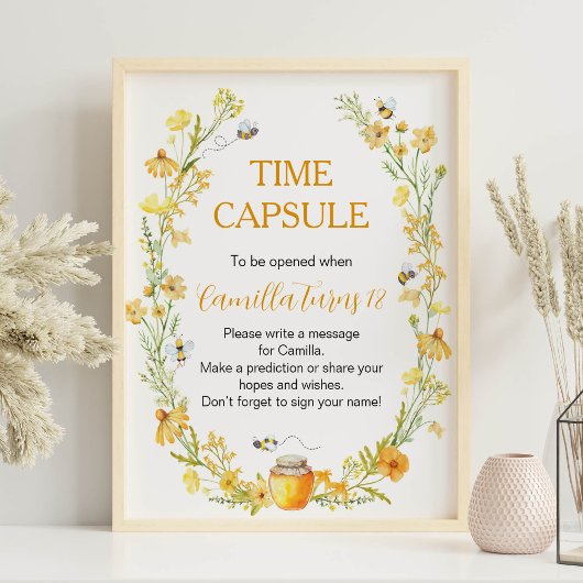 Poster Fleur sauvage d'abeille miel Anniversaire Heure Ca
