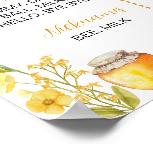 Poster Fleur sauvage d'abeilles miel Premier anniversaire (Coin)