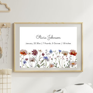 Poster Fleur sauvage d'aquarelle Meadow Baby Stats de nai