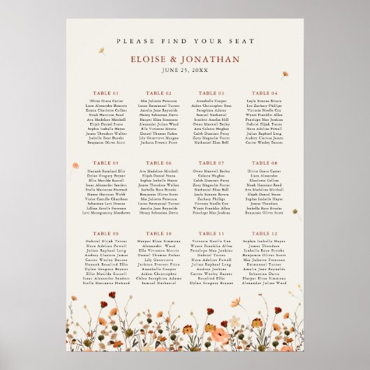 Poster Fleur sauvage d'automne Jardin Boho Mariage Sièges (Devant)