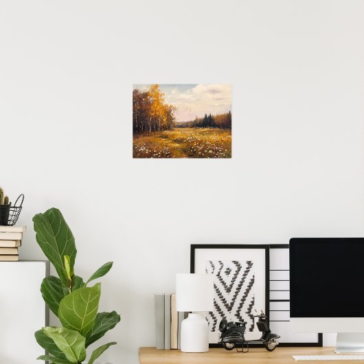 Poster Fleur sauvage d'automne peinture paysage de terrai (Bureau à domicile)