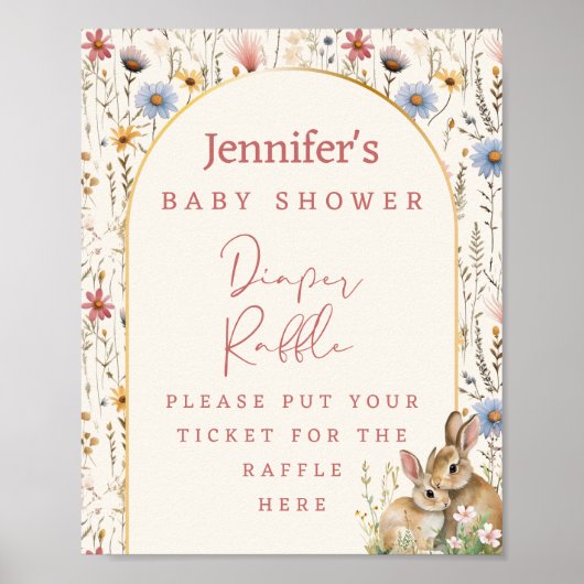Poster Fleur sauvage de crème Bunny Rustic Diaper Raffle (Devant)