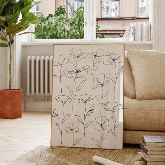 Poster Fleur sauvage de pavot noir et blanc minimal flora