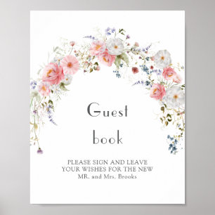 Poster Fleur sauvage de printemps Arc rose blanc Mariage 