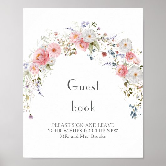 Poster Fleur sauvage de printemps Arc rose blanc Mariage  (Devant)