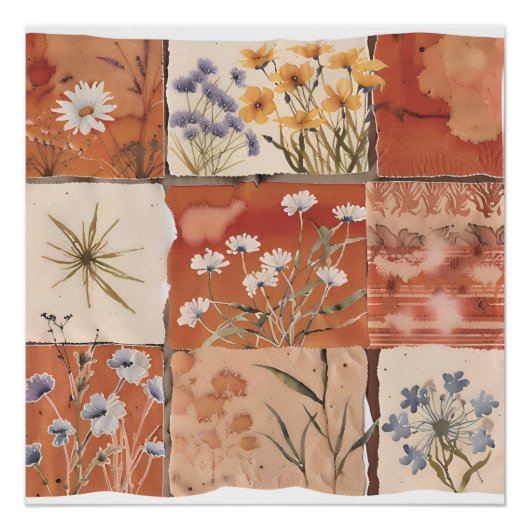 Poster Fleur sauvage en terre cuite Patchwork Rustique Bo (Devant)