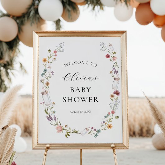 Poster Fleur sauvage et bébé Bouteille Wreath Douche Bien