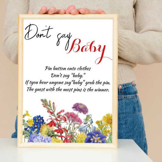 Poster Fleur sauvage Floral Baby shower Jeu Ne pas dire b