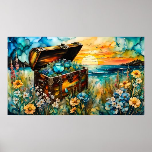 Poster Fleur sauvage Garden Trésor coffre (Devant)