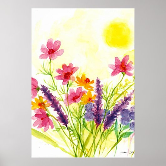 Poster Fleur sauvage Jaune Soleil Aquarelle (Devant)