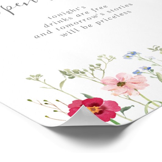 Poster Fleur sauvage multicouleur simple Mariage Open Bar (Coin)