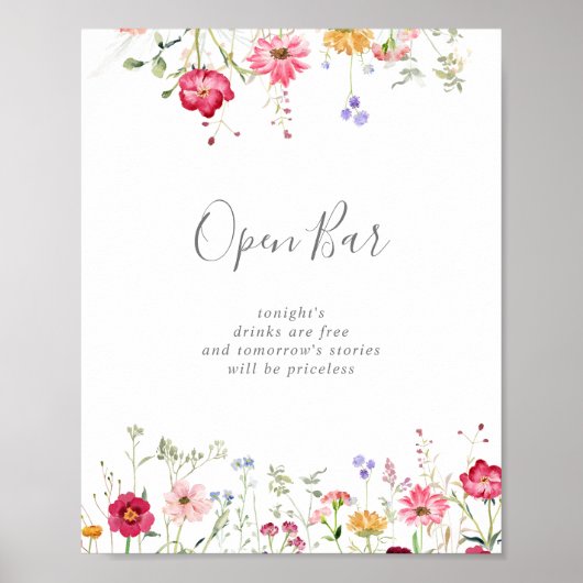 Poster Fleur sauvage multicouleur simple Mariage Open Bar (Devant)