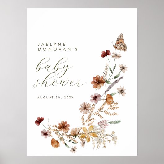Poster Fleur sauvage On the Way - Baby shower Boho modern (Devant)