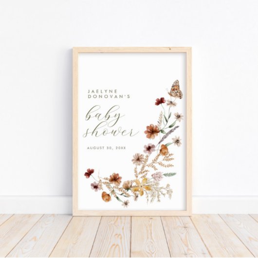 Poster Fleur sauvage On the Way - Baby shower Boho modern