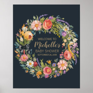 Poster Fleur sauvage or fille baby shower signe de bienve