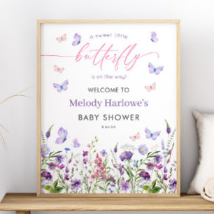 Poster Fleur sauvage papillon Baby shower 16x20 Bienvenue