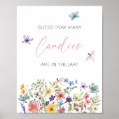 Poster Fleur sauvage Papillon Baby shower Devinez combien (Devant)