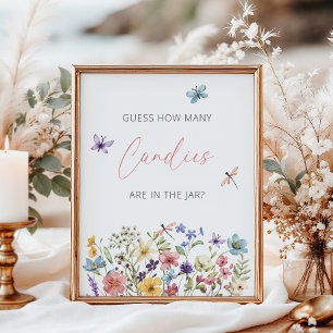 Poster Fleur sauvage Papillon Baby shower Devinez combien