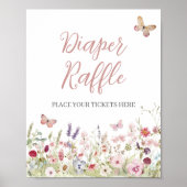Poster Fleur sauvage Papillon Baby shower Diaper Raffle (Devant)