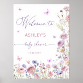 Poster Fleur sauvage papillon Baby shower fille Bienvenue (Devant)