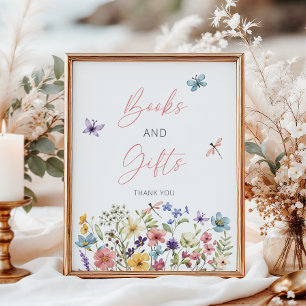 Poster Fleur sauvage Papillon Baby shower Livres et cadea