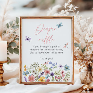 Poster Fleur sauvage Papillon Baby shower tombole de couc