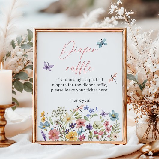 Poster Fleur sauvage Papillon Baby shower tombole de couc