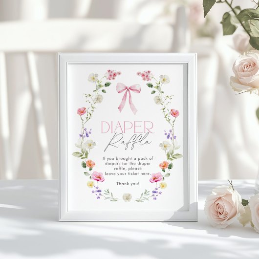 Poster Fleur sauvage Pink bow élégant Diaper Raffle