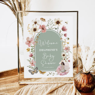 Poster Fleur sauvage rose Sage Accueil Baby shower Fée