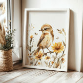 Poster Fleur sauvage Rustique de peinture d'oiseaux moine