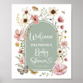 Poster Fleur sauvage Sage Green Boho Baby shower Bienvenu (Devant)