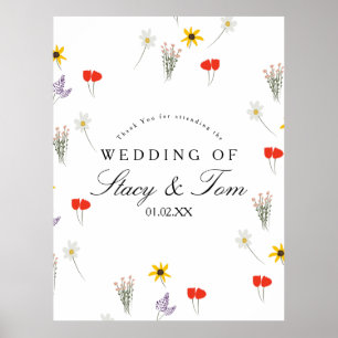 Poster Fleur sauvage simple main tiré Merci Mariage