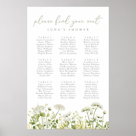 Poster Fleur sauvage Vert Baby In Bloom Seating Chart (Devant)