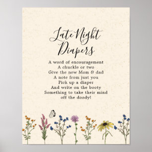 Poster Fleur sauvage vintage Baby shower nuit tardive cou