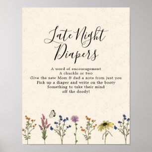 Poster Fleur sauvage vintage Baby shower nuit tardive cou