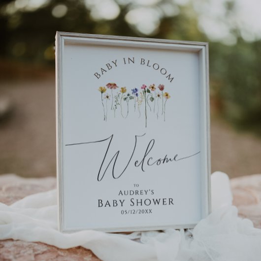 Poster Fleur sauvage Welcome Baby In Bloom Baby shower Si