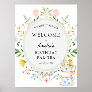 Poster Fleur sauvage Whimsical de fête de thé d'anniversa