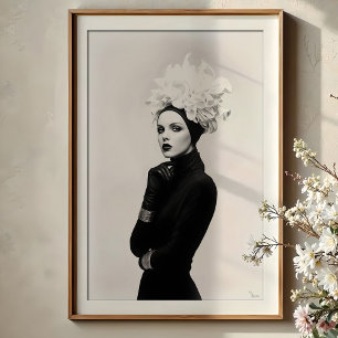 Poster Fleur sculpturale : Mode avant-gardiste monochrome