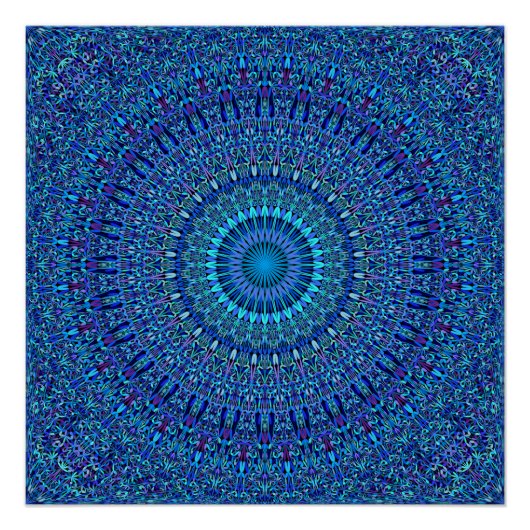 Poster Fleur Spirituelle Bleue Jardin Mandala (Devant)