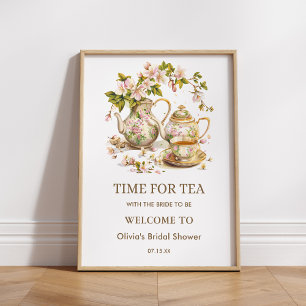 Poster Fleur Teapot Time for Tea Fête des mariées Welcome