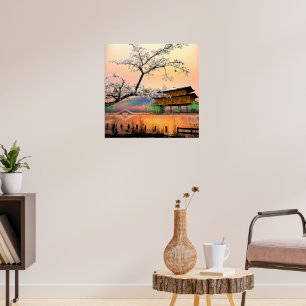 Poster Fleur Tranquille : Coucher de soleil sur une maiso