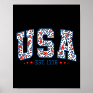 Poster Fleur Usa Rétro Amérique 4 Juillet Patriotique Fil