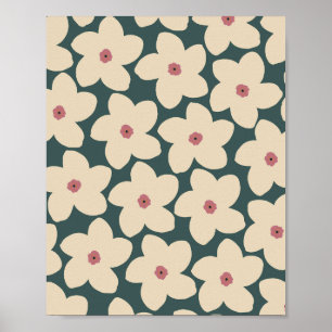 Poster Fleur Vert Et Crème Rétro