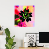 Poster Fleur verte noire et citron vert sur fond multicol (Bureau à domicile)