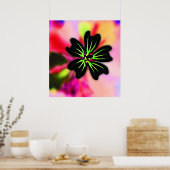 Poster Fleur verte noire et citron vert sur fond multicol (Cuisine)